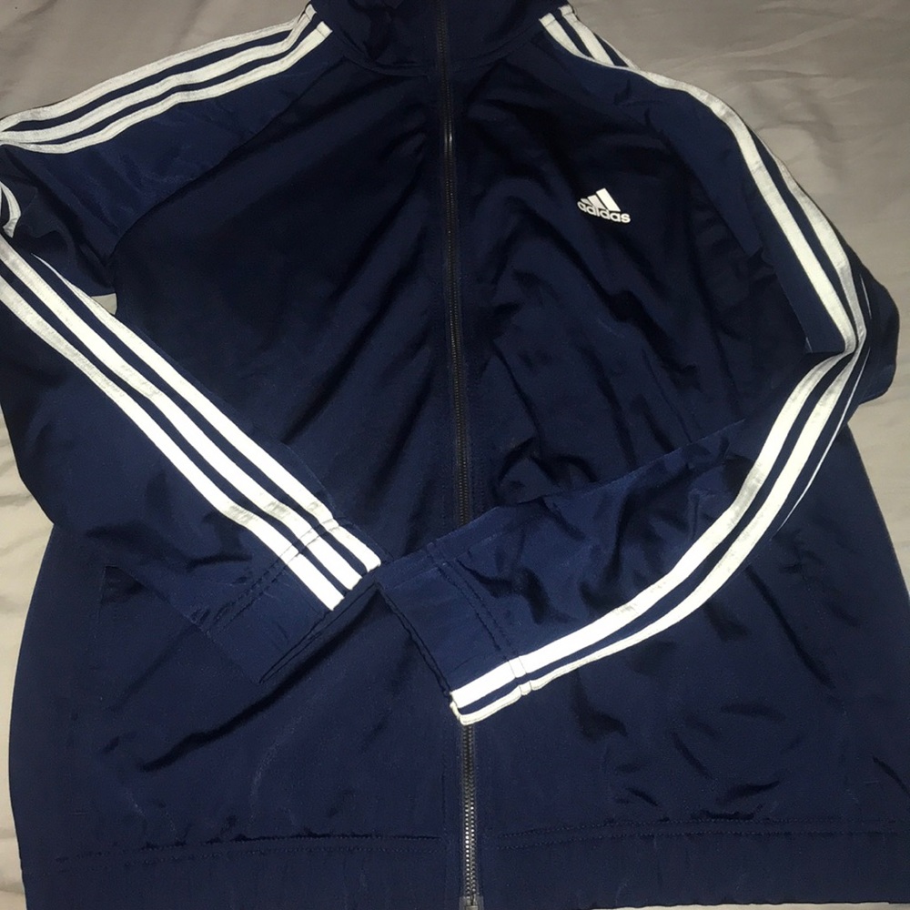 Navy blue w/white stripes ADIDAS track jacket